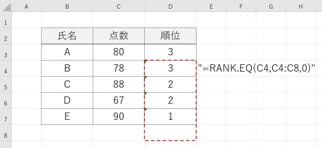 RANK.EQ関数の使い方-3